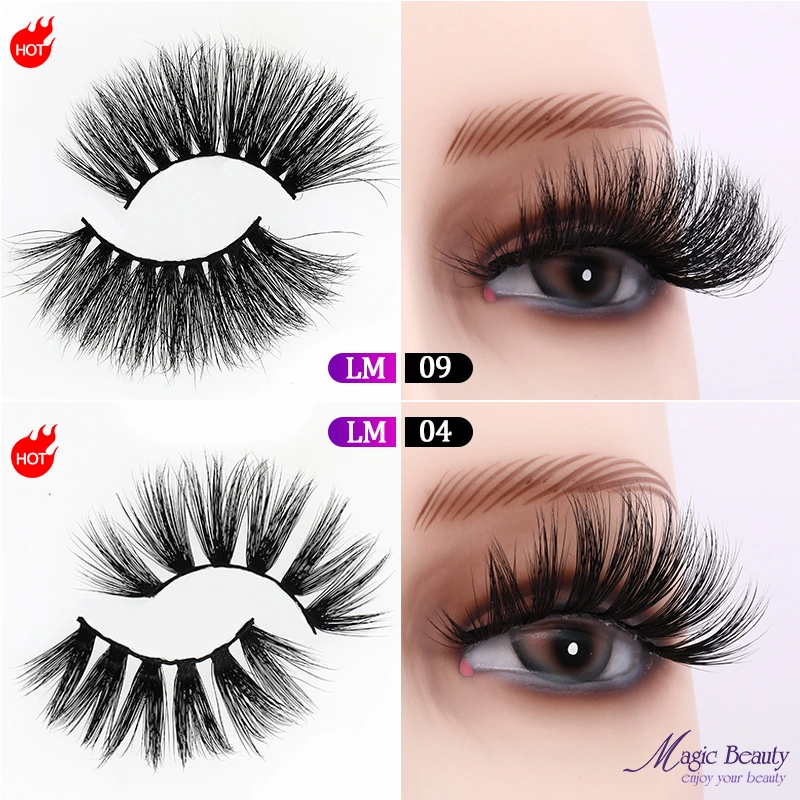 New Style Popular Lashes Wholesale Private Label Logo Eyelashes 25mm 5D Lm04 Lm09 Mink False Eyelash with Private Box Custom Packaging