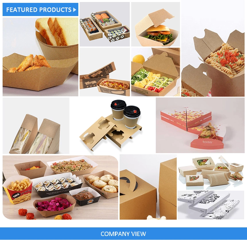 Compostable Food Paper Cardboard Packaging Hamburger Box, Clamshell Box with Logo Printing