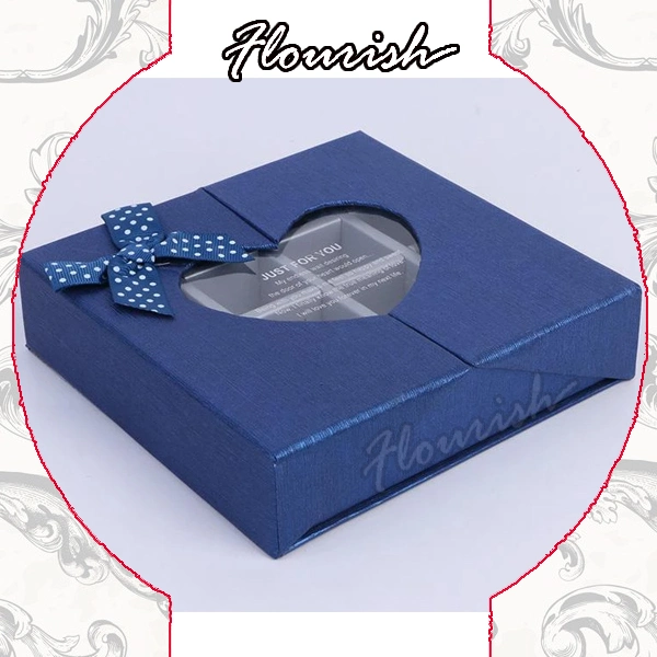 Custom Shaped and Logo Printing Cardboard Gift Packaging Box with Window and Ribbon Tie