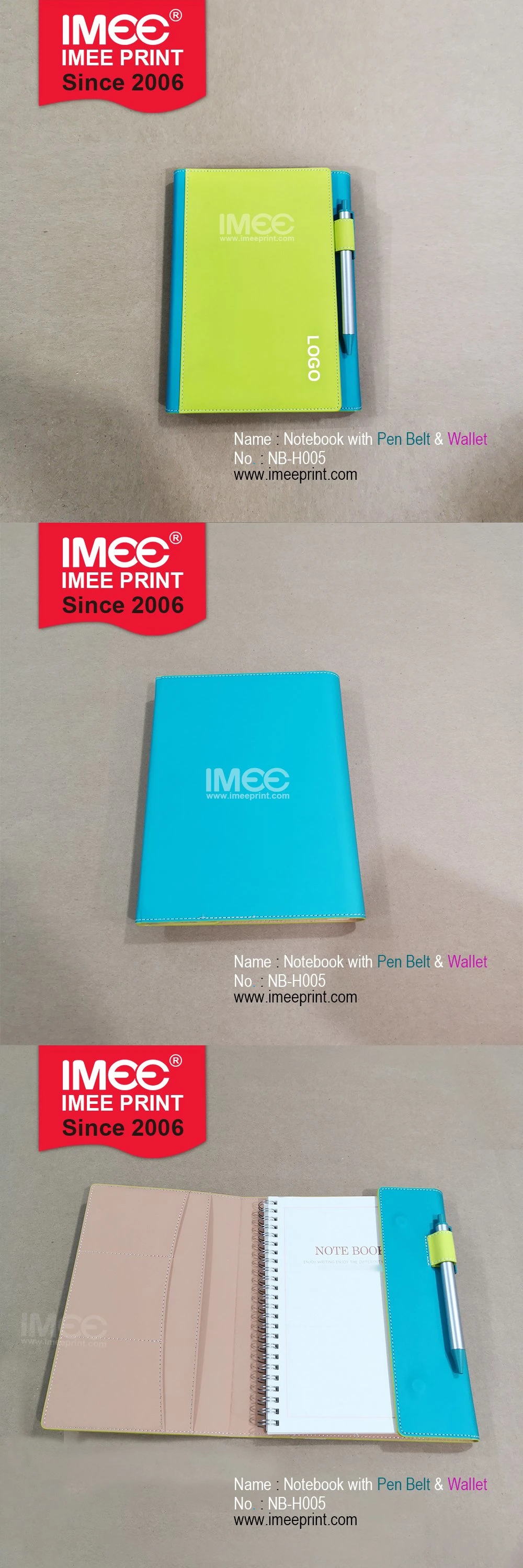 Imee Printing Custom Diary PU Cover Seam Seamless Splice Magnet Wallet Pen Journal Notebook