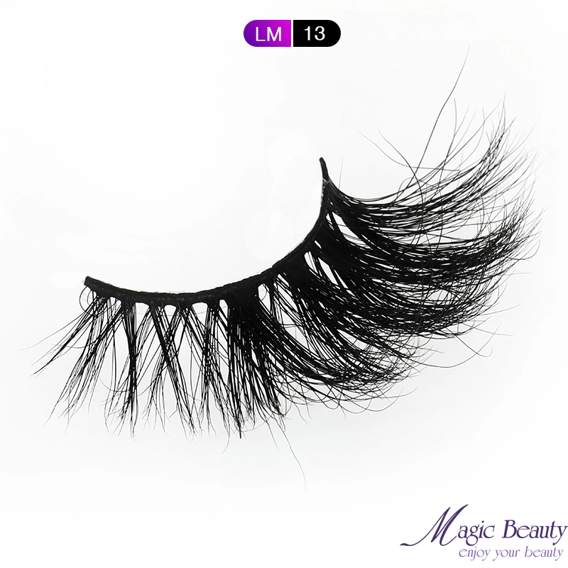 Wholesale New Style Popular Lashes Cruelty Free Make up Eyelash Lm13 25mm 5D Real Mink Fur Eyelashes with Private Box Custom Packaging