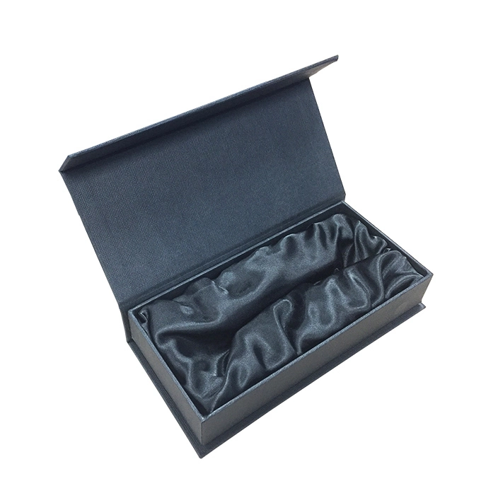 Wholesale Custom Size Printing Clothing Cosmetic Packaging Magnetic Black Gift Box with Satin