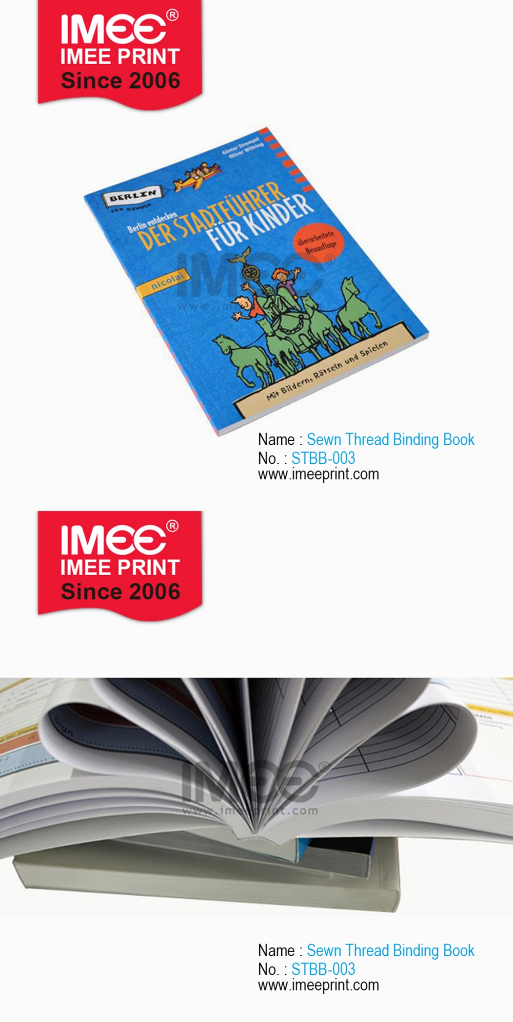 Imee Printing Custom Burst Booklet Softcover Trim Tab Sewn Thread Binding Book