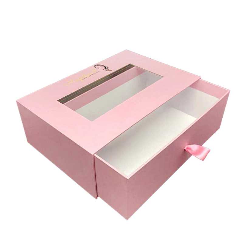 Wholesale Custom Cardboard Hair Wig Packaging Drawer Box with Window