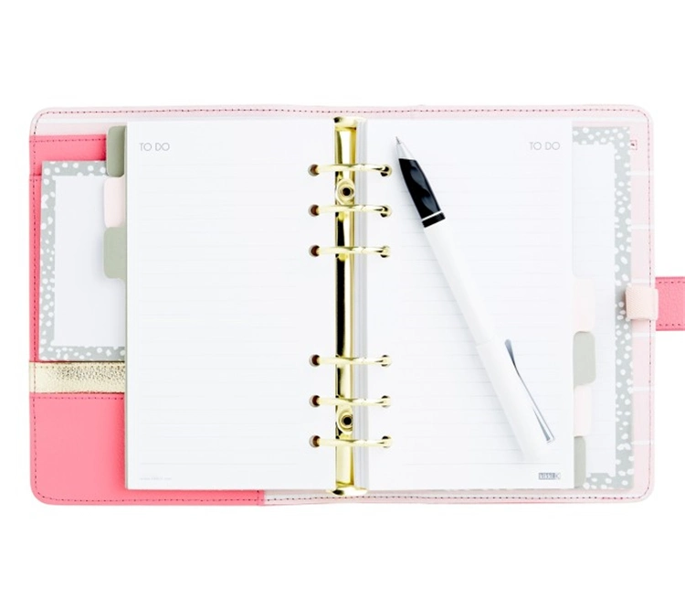 Custom Personalized Pale Pink Leather Diary A5 Leather Ring Binder Day Planner