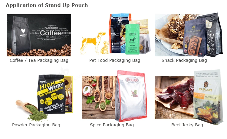 Custom Printing Doypack with Gusset Tea Rice Coffee Vacuum Aluminum Foil Packaging Bag