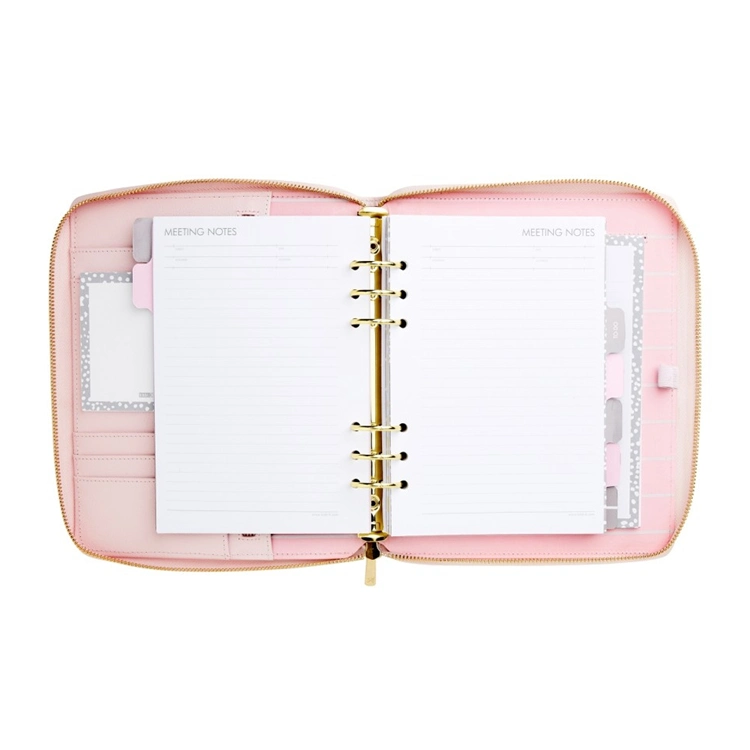 Custom Good Selling A5 PU Leather 6 Golden Ring Binder Notebook Planner