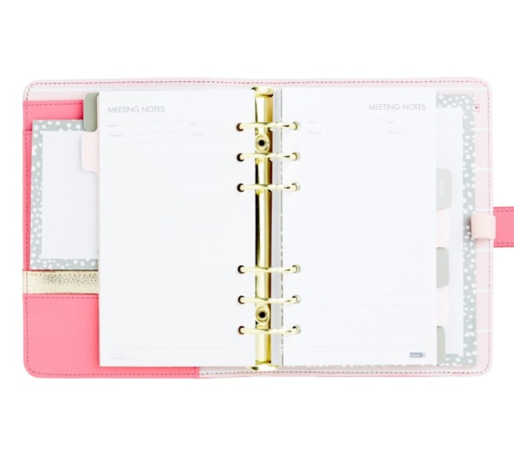 Custom Personalized Pale Pink Leather Diary A5 Leather Ring Binder Day Planner