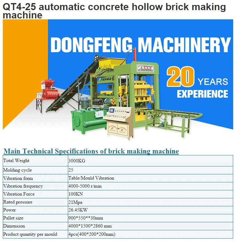 Brick Block Making Machine Qty4-25 Produce Hollow Brick Paver and Solid Brick