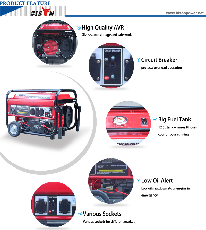 Bison (China) BS2500h (h) 2kw 2kVA Air-Cooled Home Use Portable Gasoline Silent 2000W Eco Power Generator