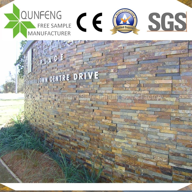 Natural Rusty Stacked Stone Cladding Slate Retaining Wall