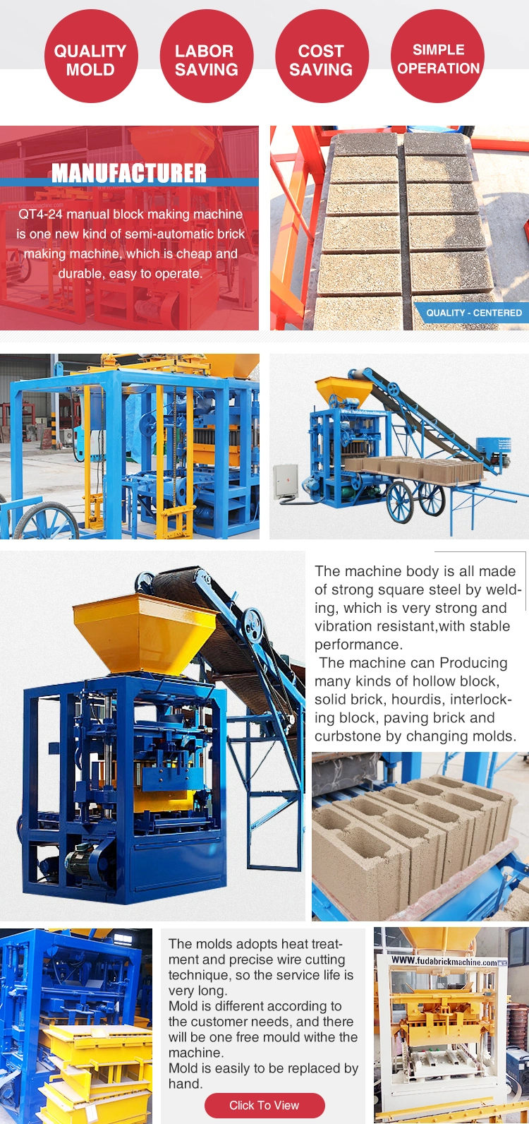 Qt4-24 Block Making Machine with Free Hollow Block Mould for Cement Brick Making Plant