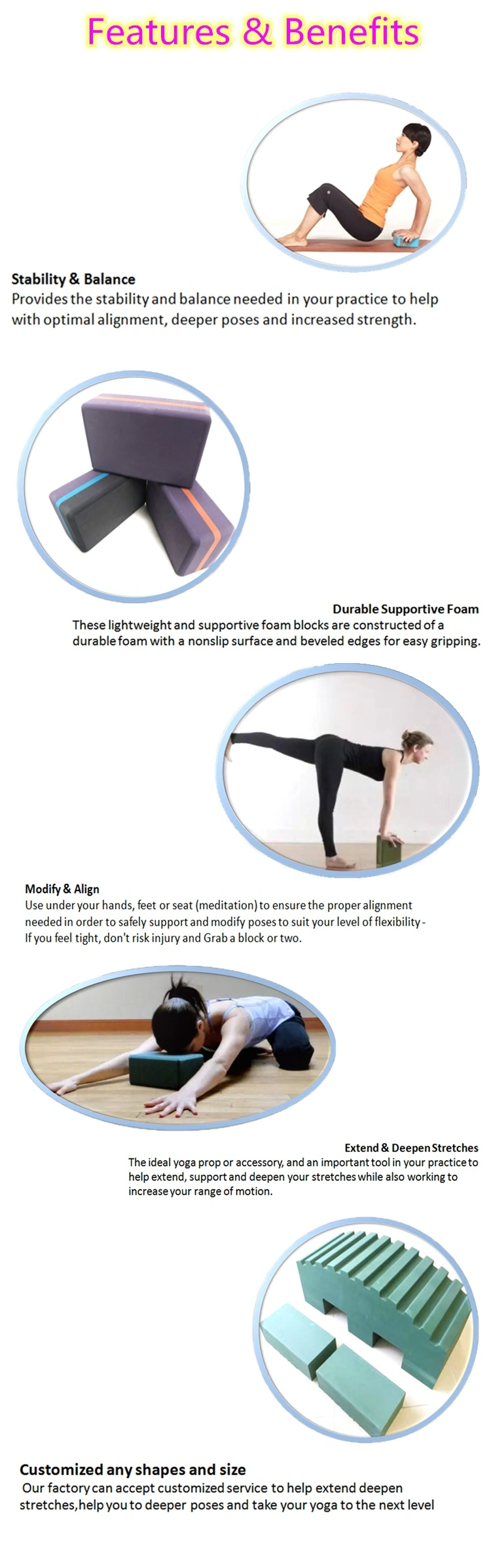 Yoga Block Pilates Equipment Improve Strength EVA Foam Block with OEM Logo
