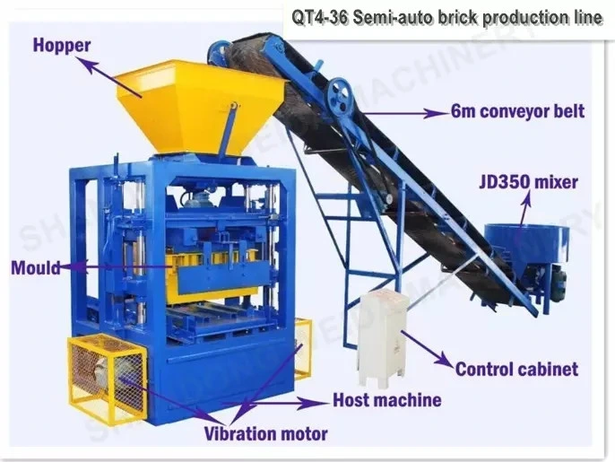 Weda Easy Operate Semi-Auto Cement Brick Block Making Machine Qt4-36 Interlocking Brick Making Machine