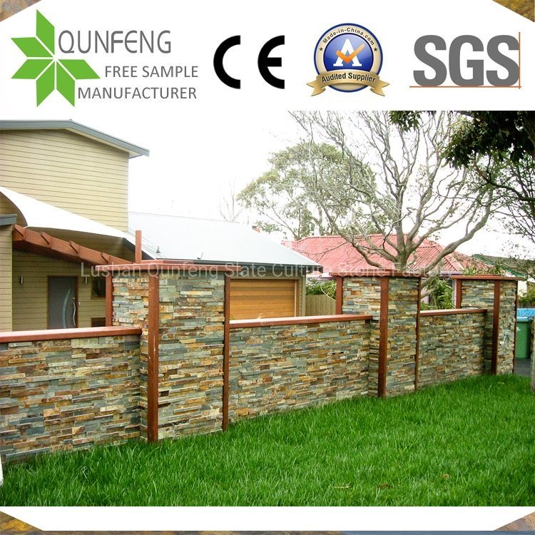 Natural Rusty Stacked Stone Cladding Slate Retaining Wall