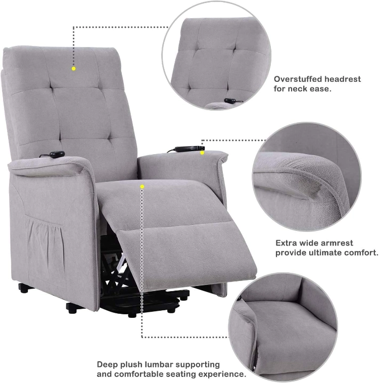 Living Room Furniture Power Lift Chair Fabric with Side Pockets and Remote Control