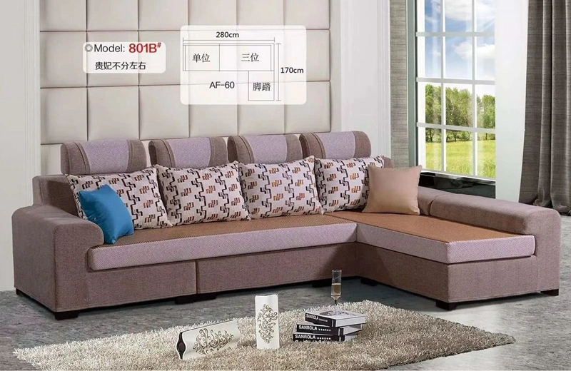 Italian Modern Designs Living Room Lounge L Shape Fabric Recliner Sectional Sofa with Wooden Leg