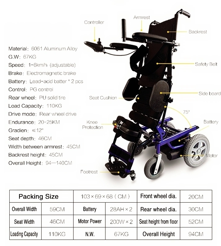 Rehabilitation Aluminum Steel Power Stand up Folding Wheel Chair Manual Electric Wheelchair for Disabled People