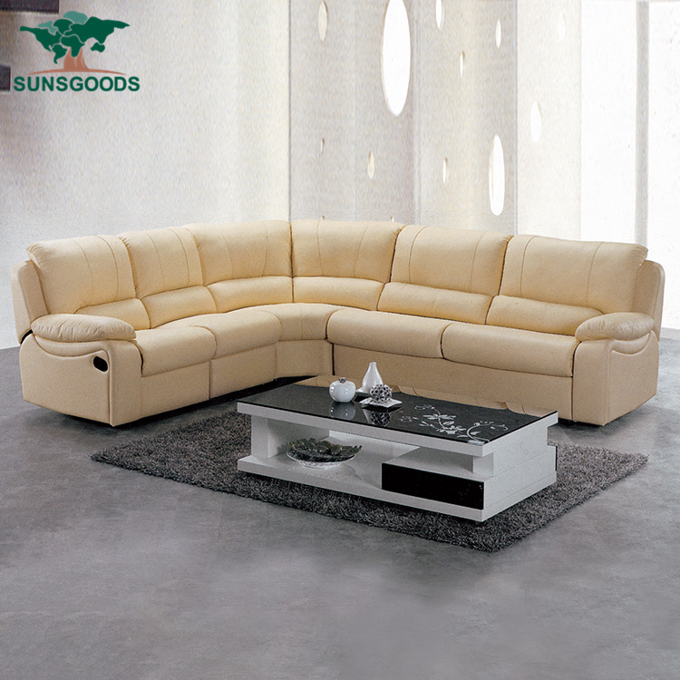 Luxury Classic European Lounge Genuine Leather 7 Seater Recliner Wood Frame Sofa Furniture