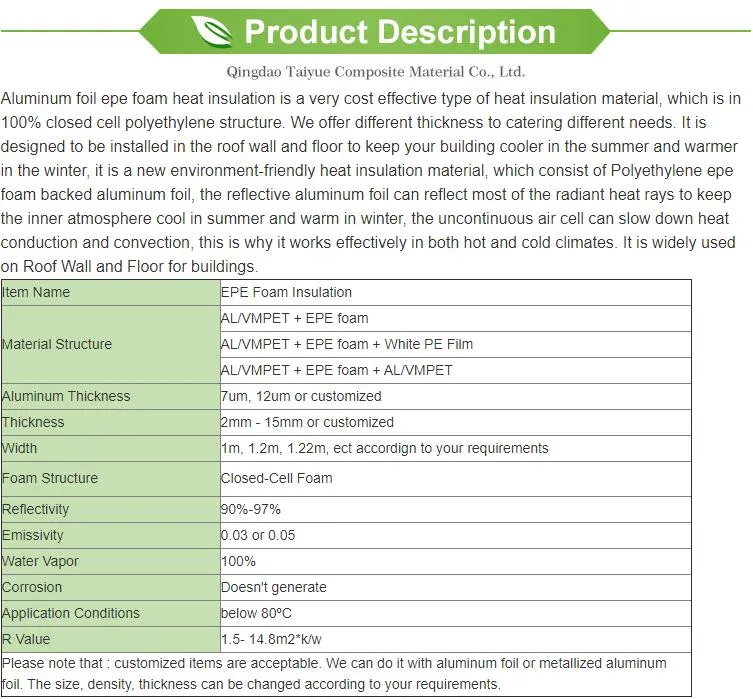 Cheap Price Aluminium Foil EPE Foam Roof Insulation