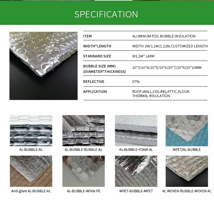 Al-Bubble-Al Struture and 250g/Sm Weight Aluminum Foil Bubble Foam Isolated Heat Insulation