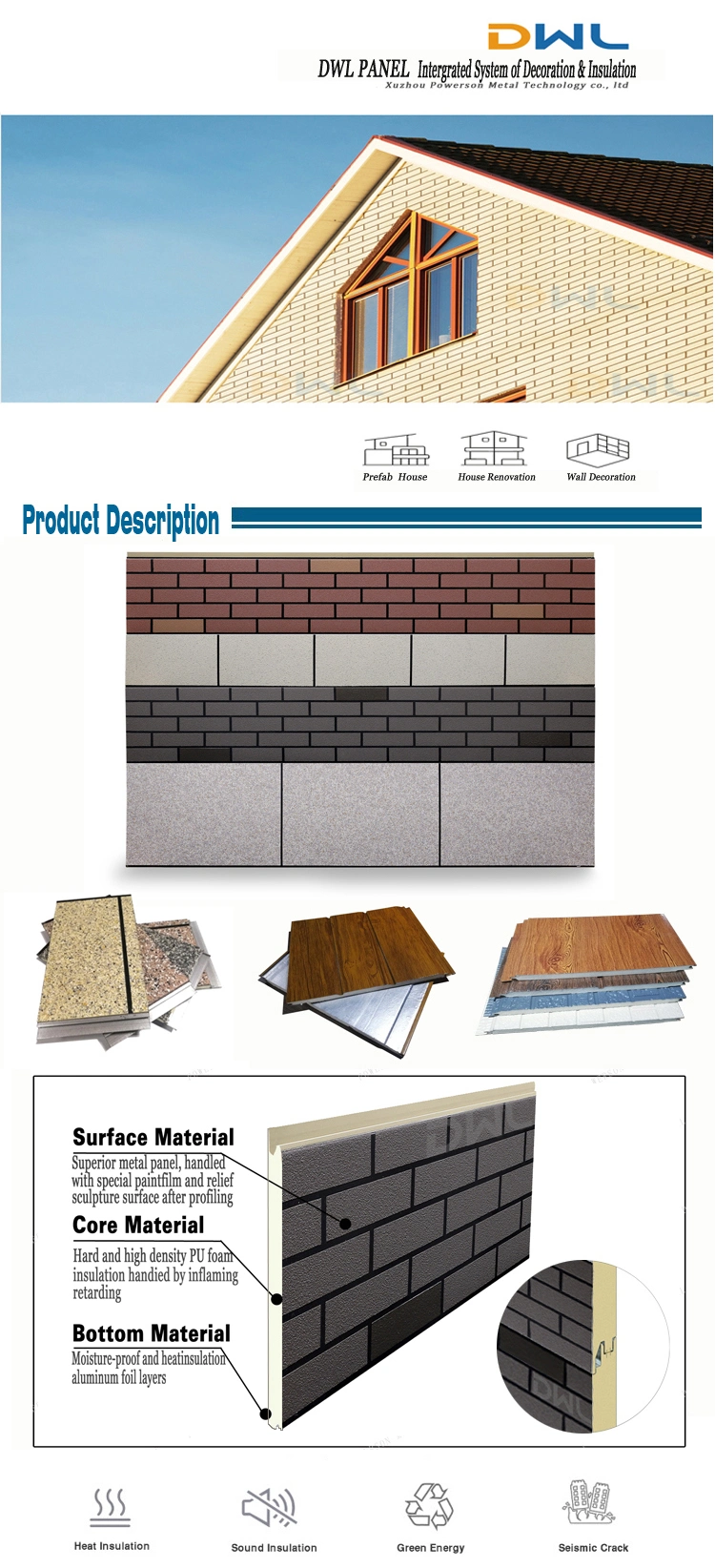 Decorative Foam Wall Panel/PU Sandwich Panel/Exterior Wall Siding Panel