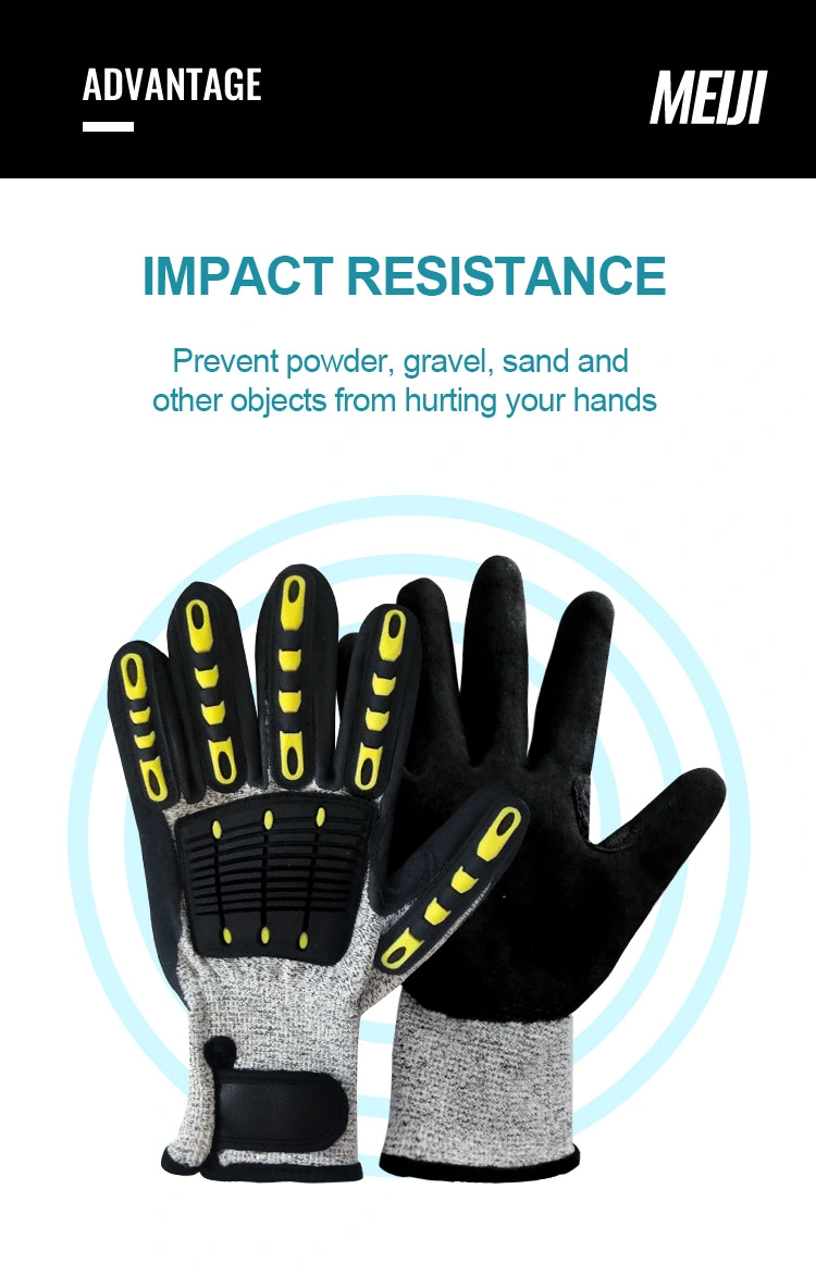 Foam Nitrile Palm Coated Anti Impact Anti Vibration Protective Work Safety Glove with TPR on Back