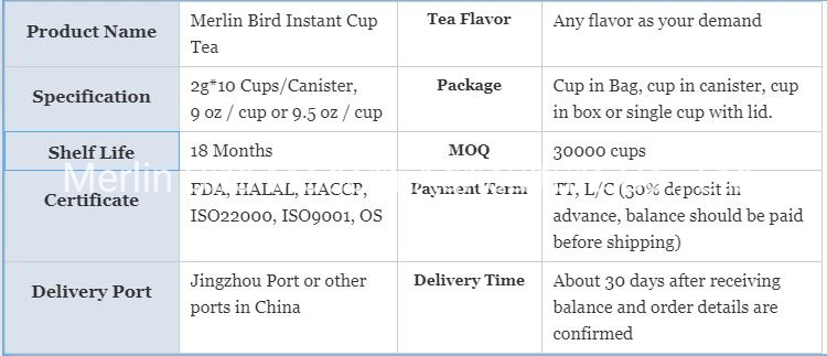 Merlin Bird Brand Instant Creative Cup Tea in Green Tea Black Tea Oolong Tea Flavors