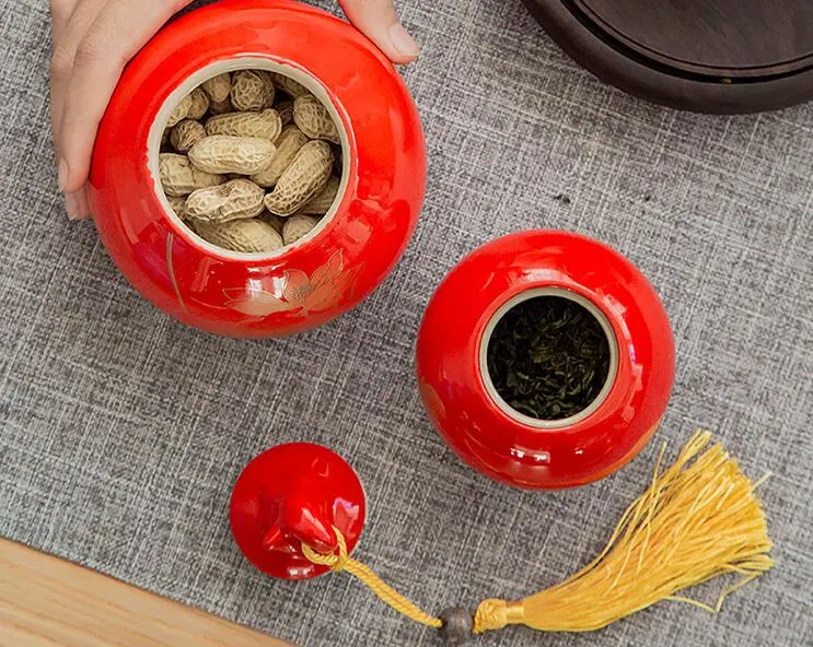 Ceramic Tea Jar Gourd Jar Porcelain Tea Jar Sealed Tea Jar Gift Tea Jar