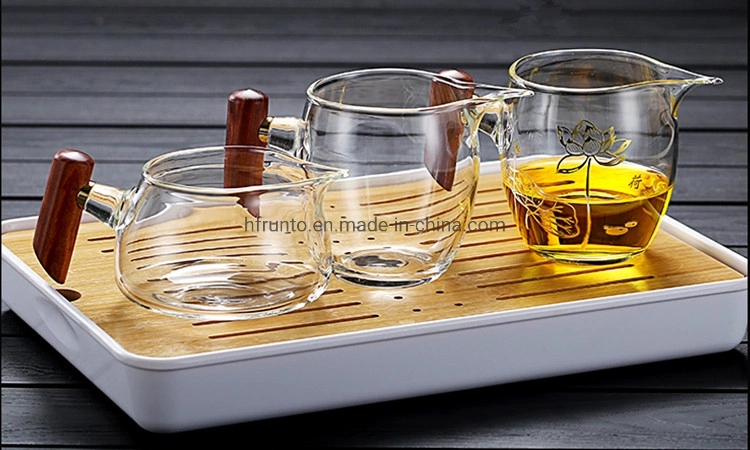 Manufacture Glassware Mini Glass Tea Pot with Wooden Handle Wholesale Cute Glass Cup for Tea