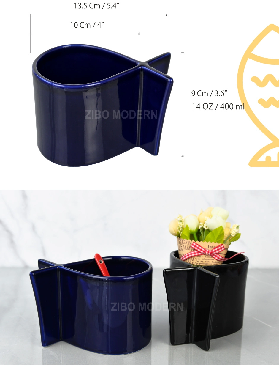 14 Oz /400 Ml Customizable Fish Shaped Porcelain Coffee / Tea Mug - Porcelain Coffee/Tea Mug, Stoneware