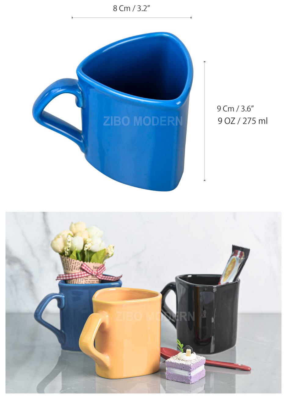 9 Oz /275 Ml Customizable Triangle Shaped Porcelain Coffee/Tea Mug - Porcelain Coffee/Tea Mug, Stoneware