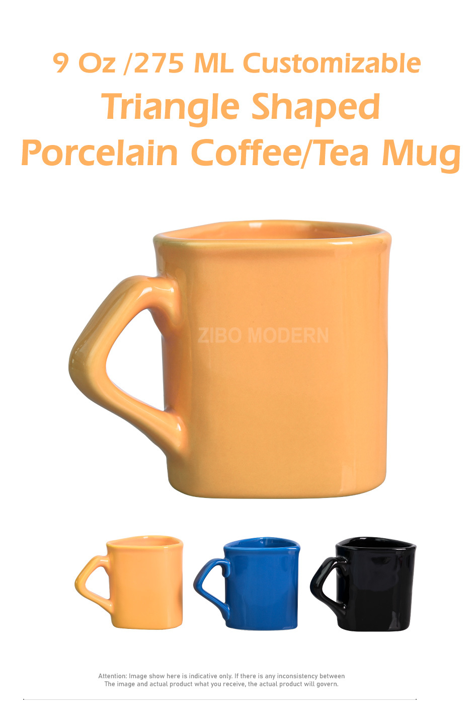 9 Oz /275 Ml Customizable Triangle Shaped Porcelain Coffee/Tea Mug - Porcelain Coffee/Tea Mug, Stoneware