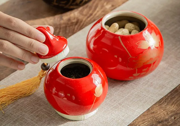 Ceramic Tea Jar Gourd Jar Porcelain Tea Jar Sealed Tea Jar Gift Tea Jar