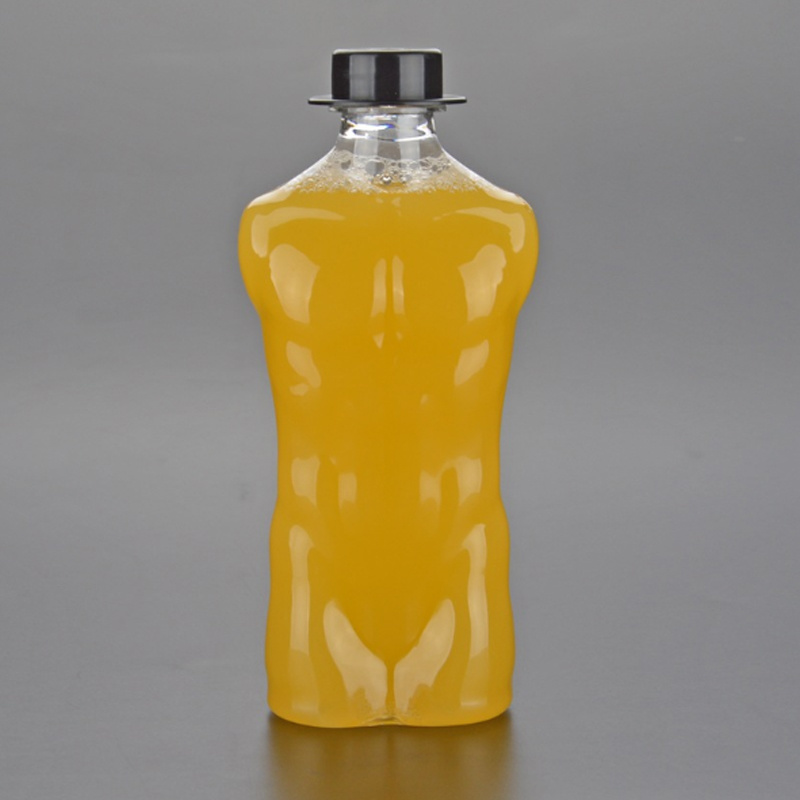 Creative Shape Juice Container 350ml Muscular Shape Plastic Pet Milk Tea Bottle with Hat Shape Caps