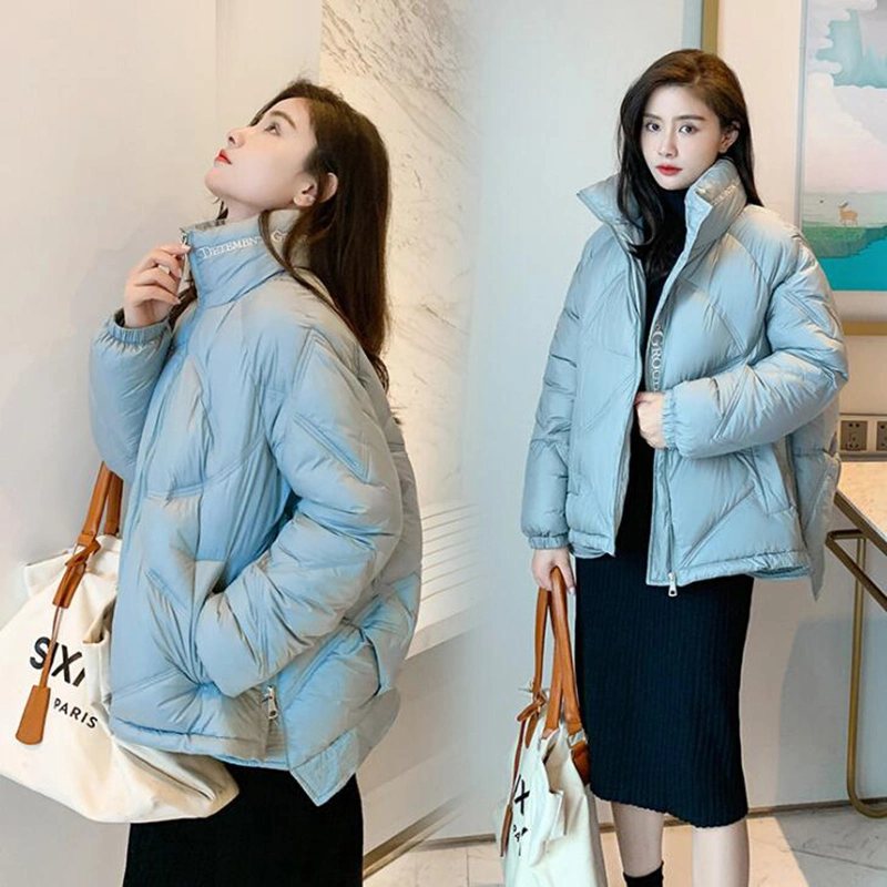 Fashion Winter Plain Stand Collar Women Cotton Padded Coat Parkas Girl Bread Jacket