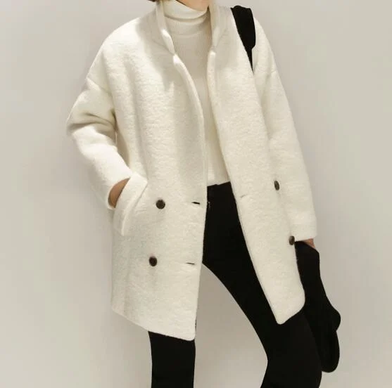 Lady Fashion Short Winter Coat Woolen Double Breasted Wear