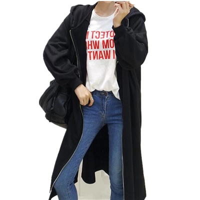 100%Cotton Sweater Hooded Long Style Coat with Full Zipper