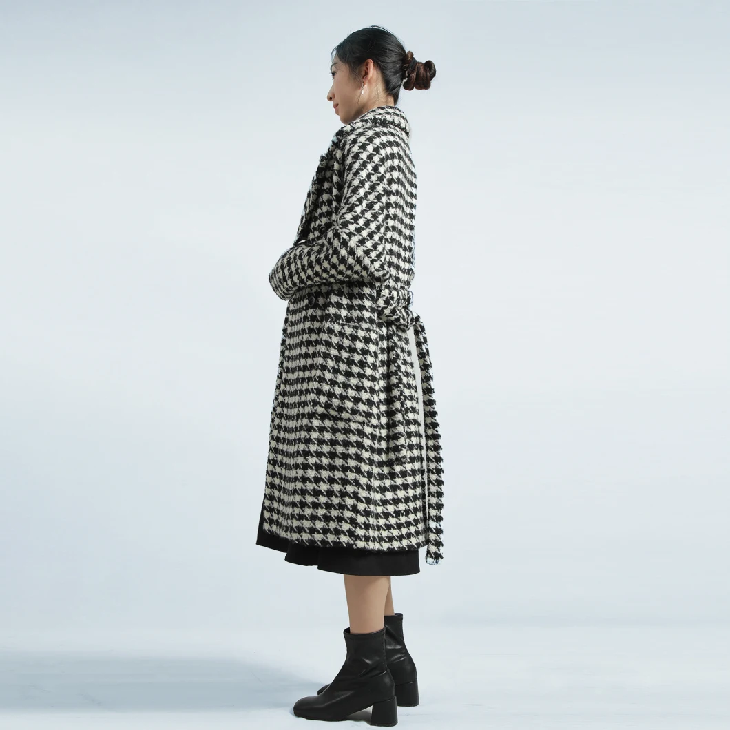 Women's Clothing Classic Houndstooth Winter Outer Wear Thicked Double Breasted Coat