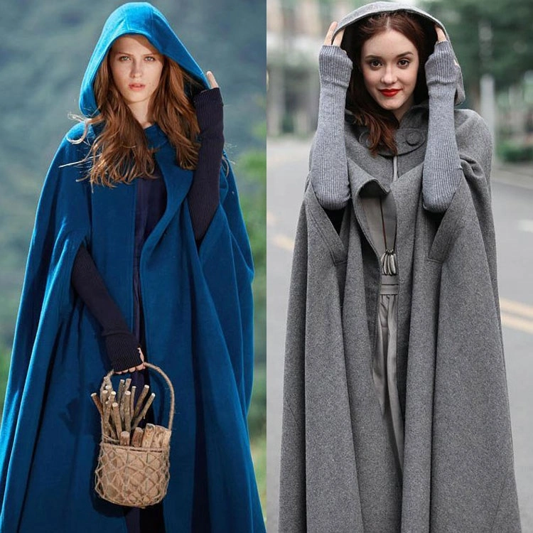 Solid Color Winter Bohemian Long Sleeve Hoodies Cape Cloak Coat Women Long Woolen Coat