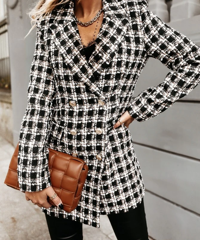 Long-Sleeved Blazer Double-Breasted Woolen Coat