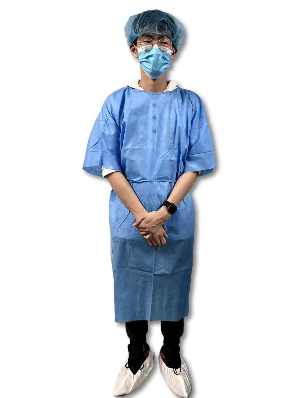 Blue Short Sleeves Disposable Non Woven Nursing Uniforms Waterproof and Easy-Breath SMS Suit Twosie