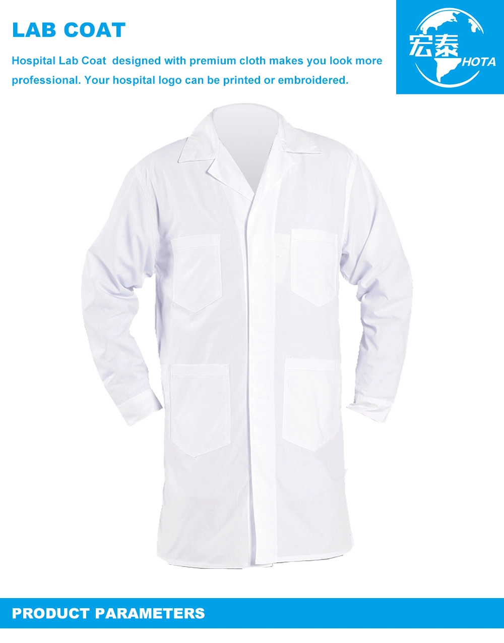 Wholesale Long-Sleeved White Lab Coat Experimental Uniform Cotton White Workwear Food Factory Work Suit