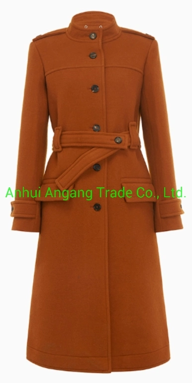 Single Breasted Belt with Versatile Ladies Long Wool Coat Coat Coat