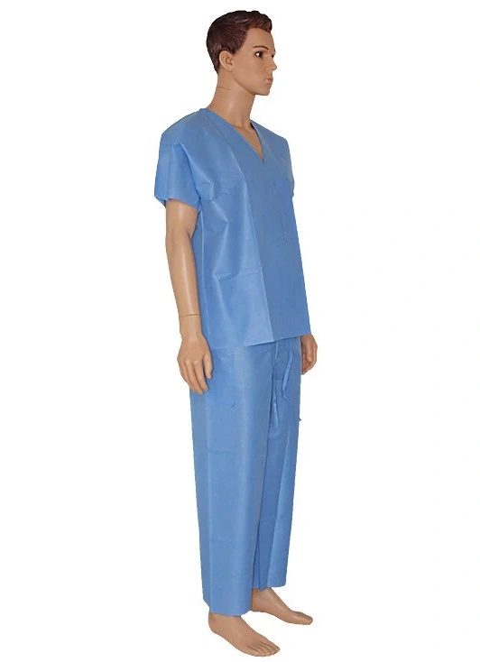 Disposable Hospital Doctors Patient Uniform Medical V-Neck Scrub Suit