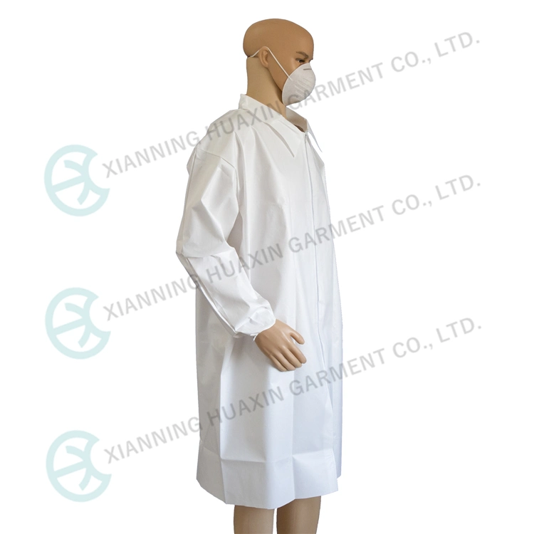 Disposable Lab Coat Nonwoven SMS Microporous Visiting Coat with Knitted Cuff and Collar Multiple Colors Available