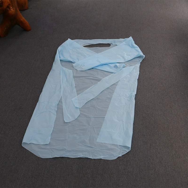Wholesale ISO13485 Approved CPE Resisting Water Fluid Butcher Uniform Disposable Gown with Long Sleeves