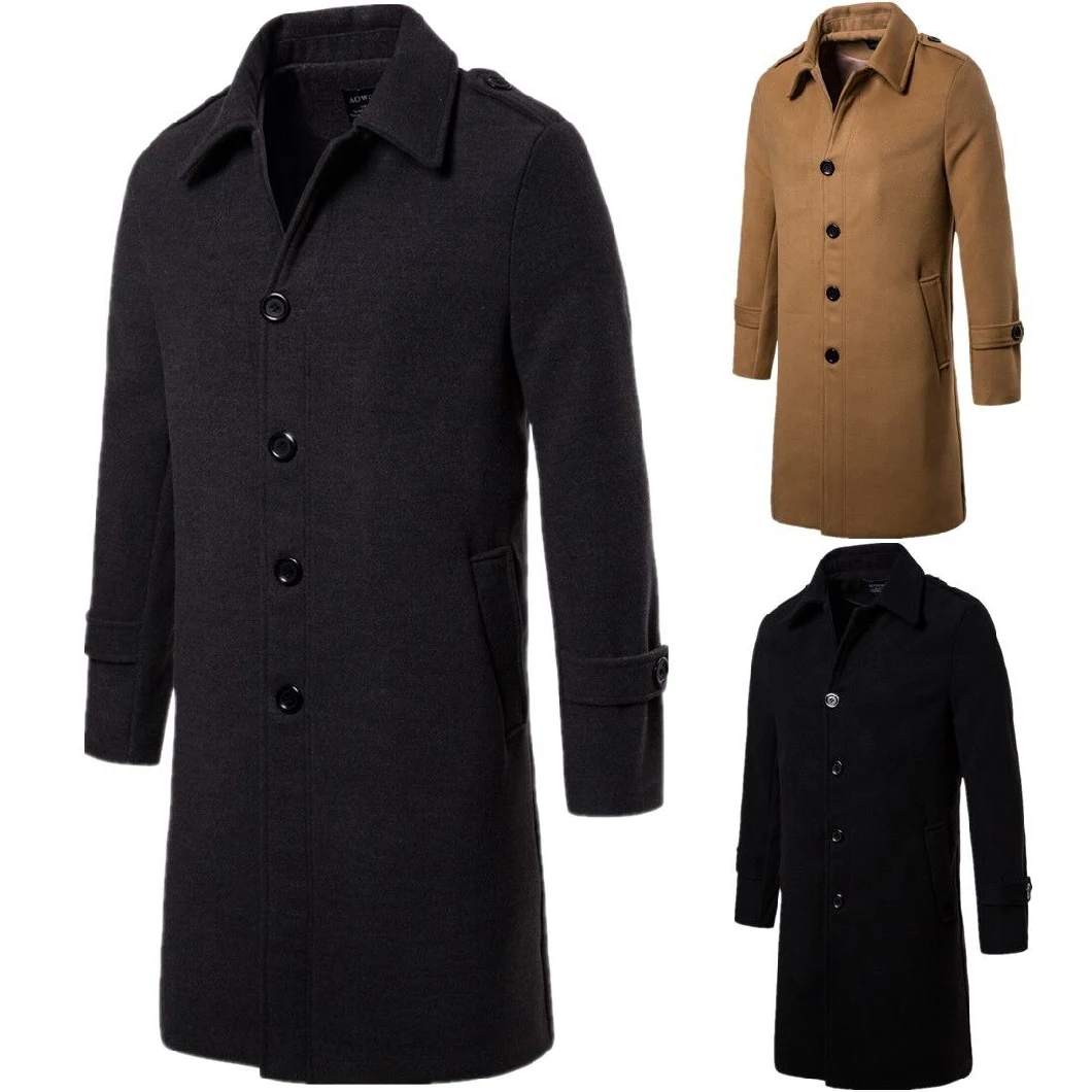 New Plaid Notch Lapel Collar Single Breasted Overcoat Men Coat