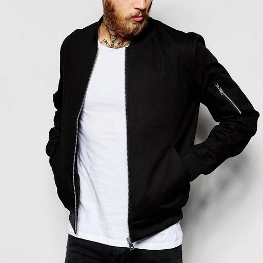 Wholesale Black Custom Bomber Jackets Man Winter Jackets Plain Jackets Wear with Sleeve Zipper Outdoor Coat