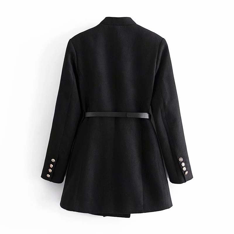 New Fashion Clothing European and American Style Double-Breasted Black Coat with Belt for Women